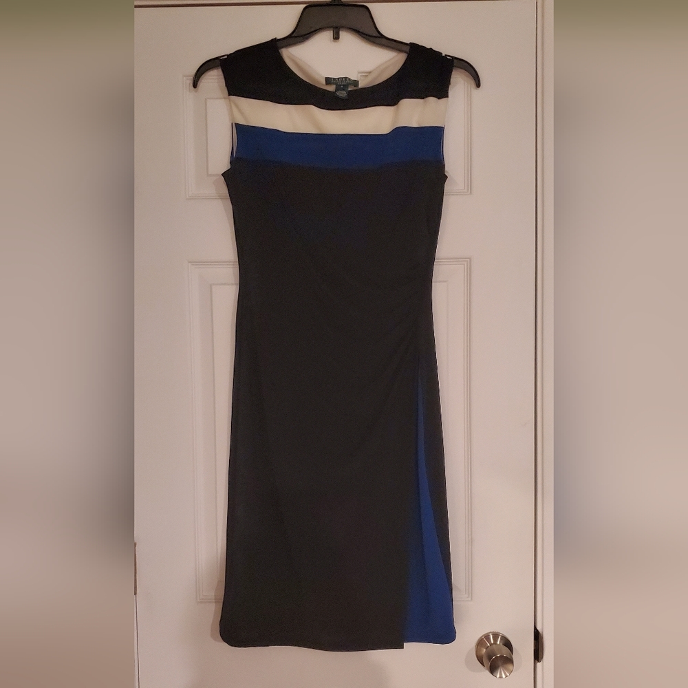 Ralph Lauren White Blue and Black cap sleeve Dress